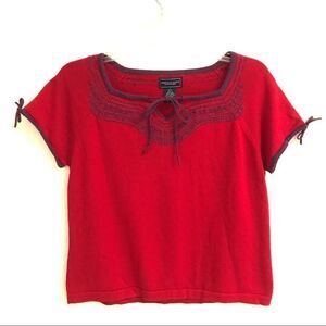 American Eagle deadstock red cropped embroidered short sleeve sweater L